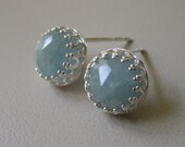 Aquamarine stud earrings, sterling silver post earrings, silver stud earrings, vintage earrings, Bridesmaids gift, bridesmaids earrings