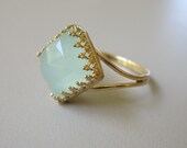 Gold ring,  Aqua mint amazonite ring, Light blue ring, Vintage ring,  Square ring, 10 mm, amazonite ring, 14k gold ring, cocktail ring