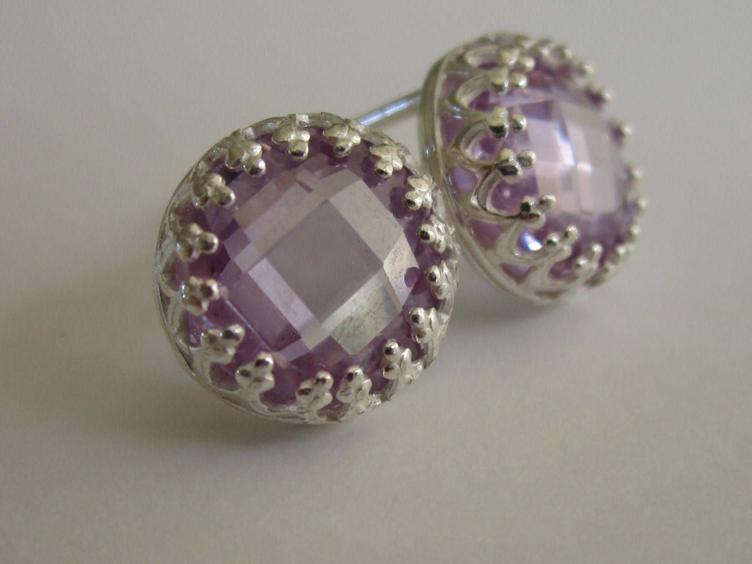 Silver stud earrings, Purple Lavender post earrings, Vintage earrings, Bridal earrings, Bridesmaid earrings, delicate earrings