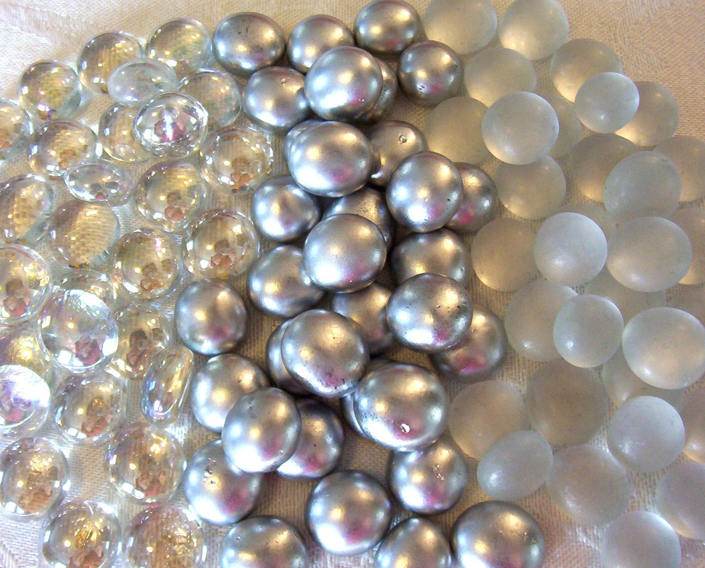 50 Mini Glass Gems - Silver Mix - Mosaic/Wedding/Floral Display Supplies - Half Marbles
