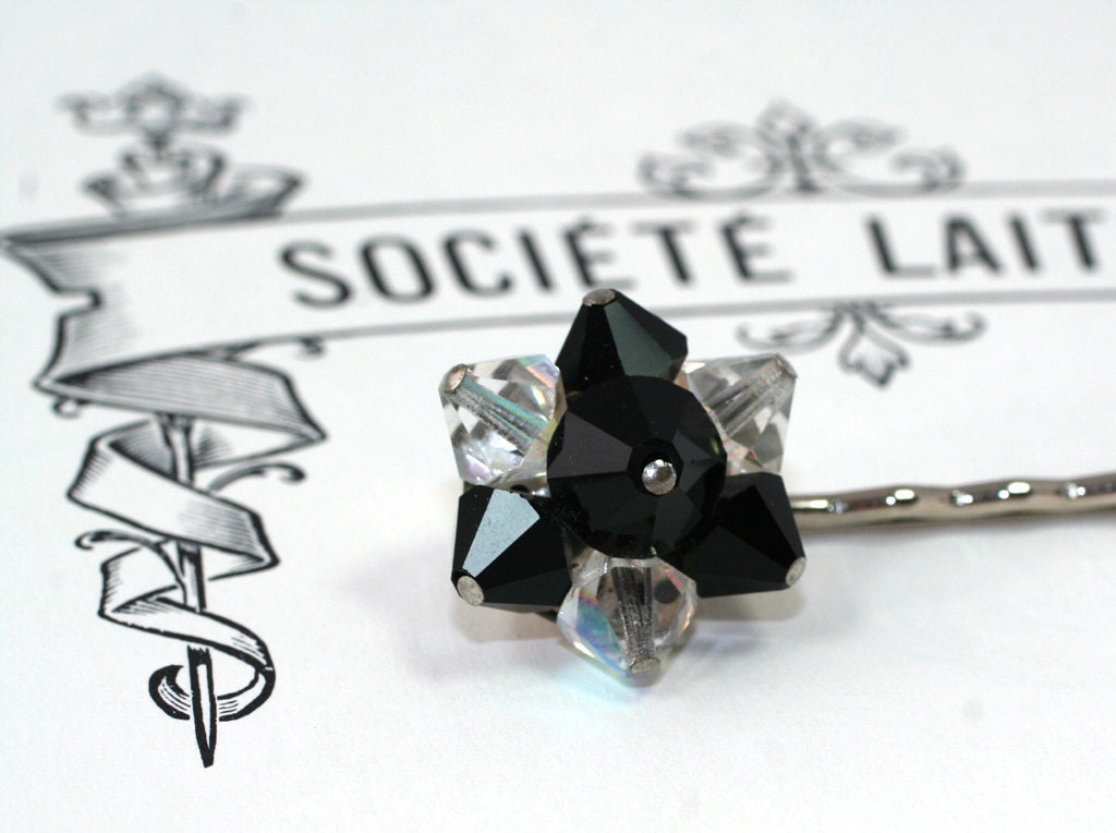 Black and Crystal Bobby Pin from Vintage Earring