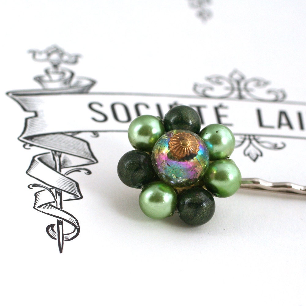 Light and Dark Green Hair Pin from Vintage Earring