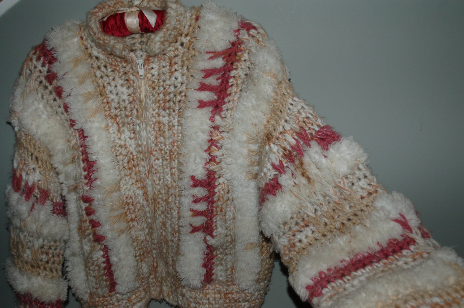 Jacket Sweater Vintage Le Sweater Hip -  Length Fringe Crocheted Coat