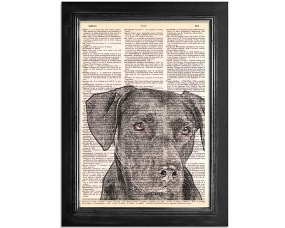 Mans Best Friend The Black Lab - Printed on Vintage Recycled Dictionary Paper - 8x10.5 - Dictionary Art Print on dictionary book paper