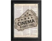 Dictionary Art Print - Admit One Cinema Movie Tickets - 8x10.5 - illustration upcycled dictionary page book art