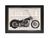 Harley Davidson with Ape Hangers - Printed on Vintage Dictionary Paper - 8x10.5 - Motorcycle Art Print