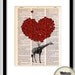 Giraffes Fly with Love - Orignal Art Printed on Recycled Vintage Dictionary Paper - 8x10.5