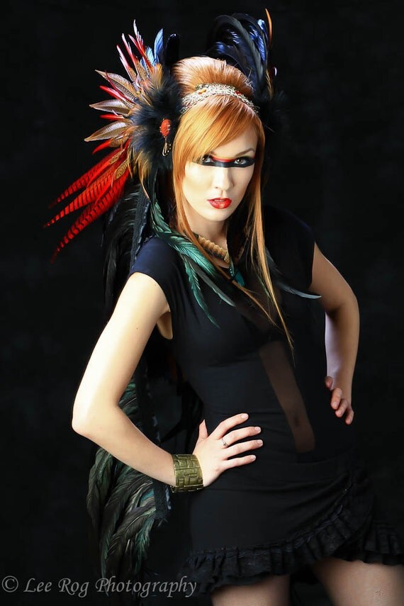 Feather Headdress - The Flame Feather Headdress- HELD for LadyLuna666