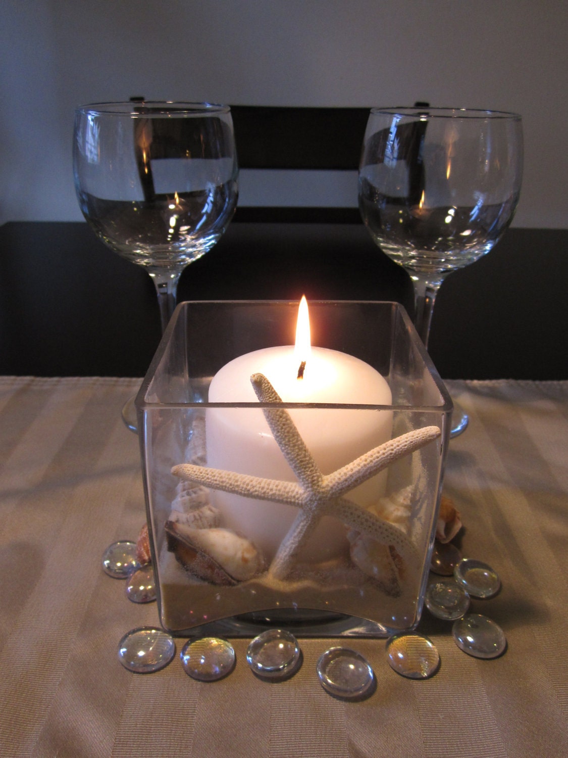 Starfish Square Centerpiece with Pillar Candle and Seashells kit