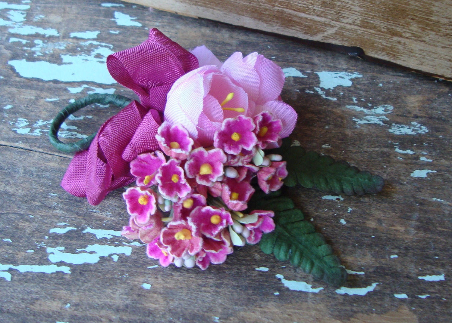 Vintage Berry Pink Posy Bouquet Boutonniere