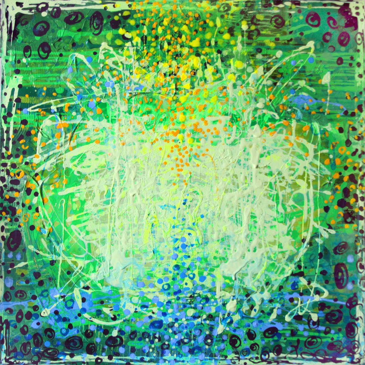 ORIGINAL ACRYLIC PAINTING Sun Light in the Pond Abstract Landscape