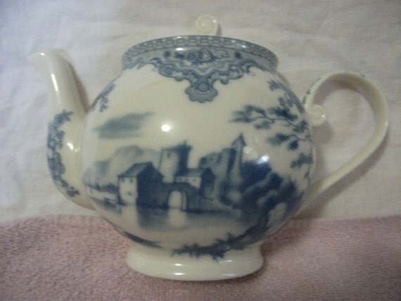 RESERVED for Melissa Antique Blue and white Landscape Porcelain Wall Hanging pocket Possibly Royal Crown Derby Now Only 6 USD