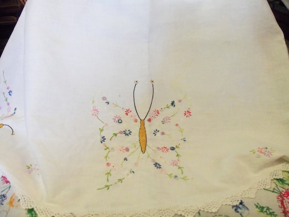 Antique Victorian Edwardian Art Deco Art Nouveau Hand Embroidered Cotton Piano Mantle Scarf Shawl Only 5 USD