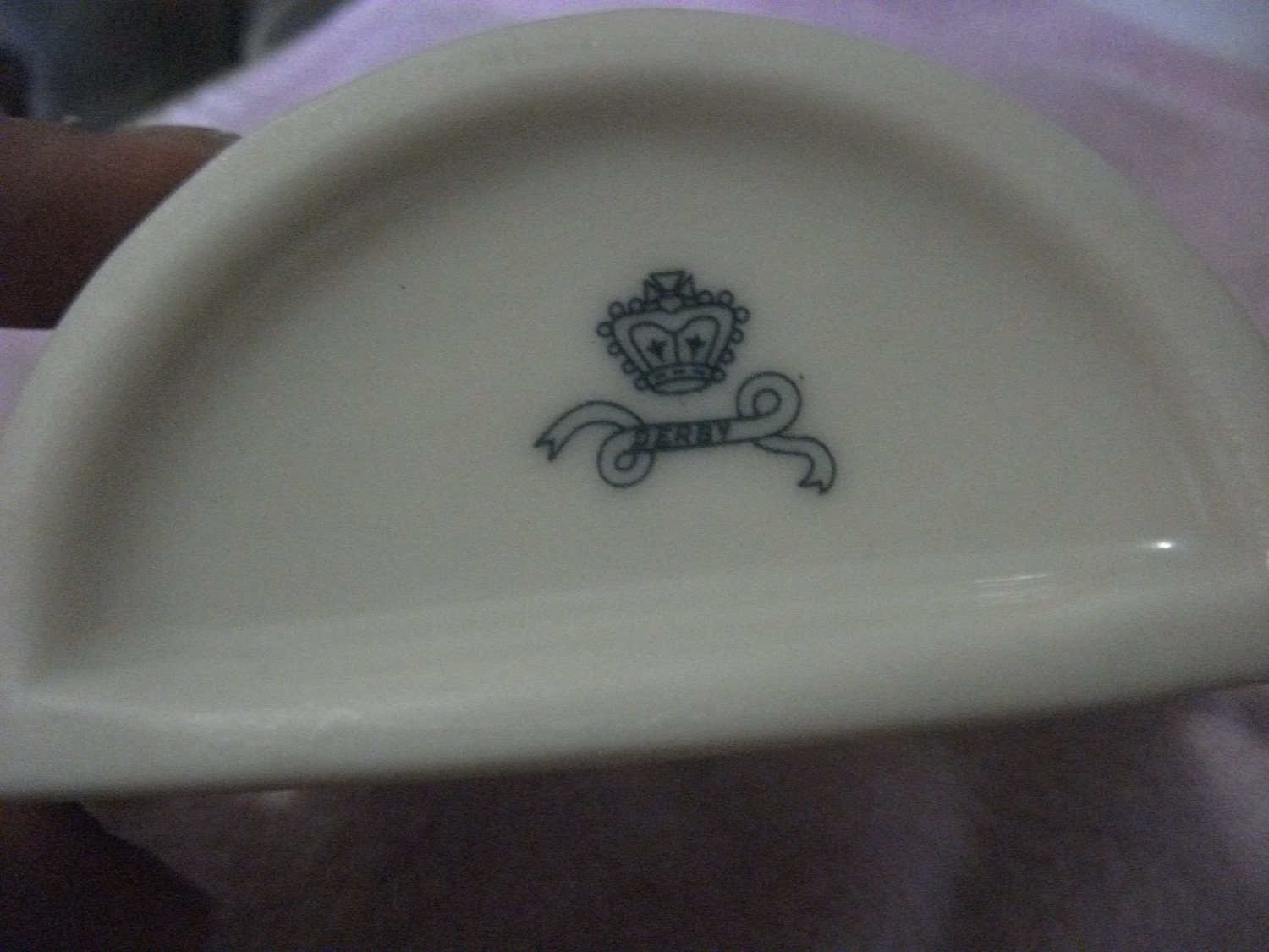 RESERVED for Melissa Antique Blue and white Landscape Porcelain Wall Hanging pocket Possibly Royal Crown Derby Now Only 6 USD