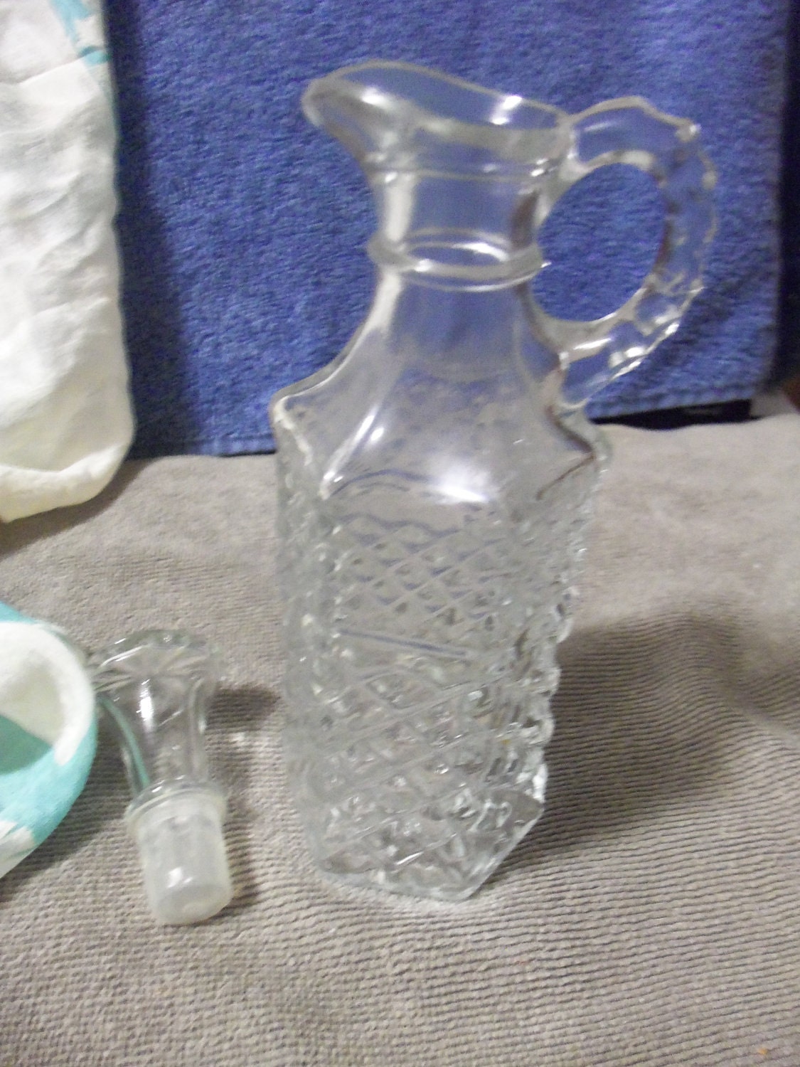 Vintage Pressed Glass Cruet Bottles with Stoppers EAPG Both Only 6 USD