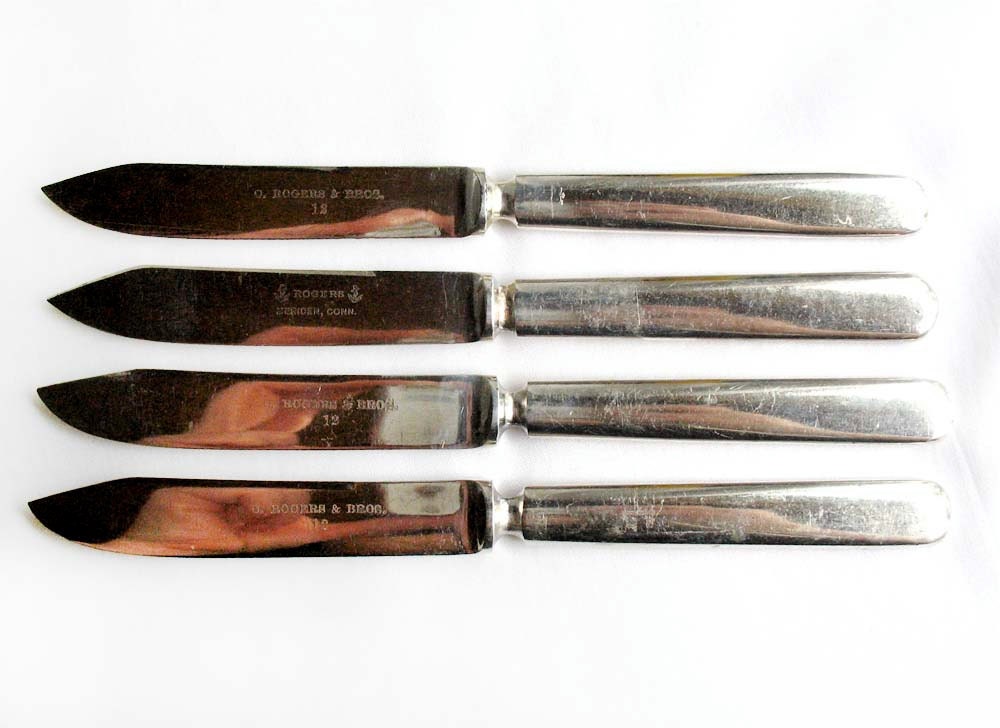 Antique Fruit Knife Set, Silver Plated C. Rogers & Bros 1890s x4