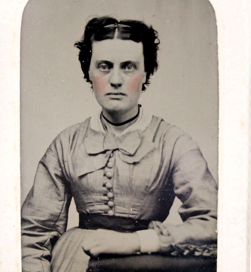 Antique Tintype Photo of Young Woman with Rosy Cheeks - The Nanny or the Schoolmarm