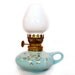 Vintage Oil Lamp Milk Glass & Aqua Ceramic with Retro Gold Stars