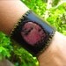 Leather Cuff Bracelet and Macrame Rhodonite Semi Precious Stone Bracelet - Sleek Style (RESCUE stone and PROMOTES RELAXATION)