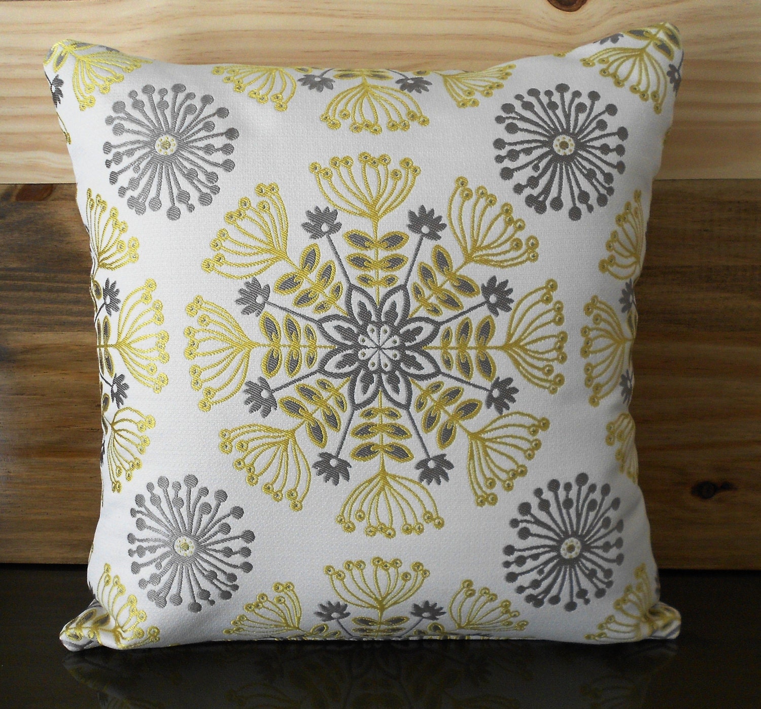 Yellow and gray floral medallion decorative pillow cover
