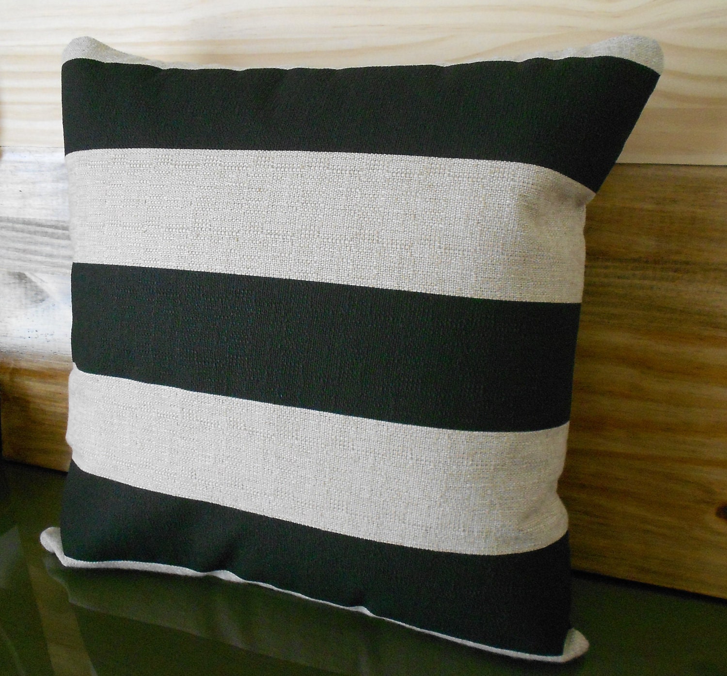Black and tan striped decorative pillow cover by pillowflightpdx