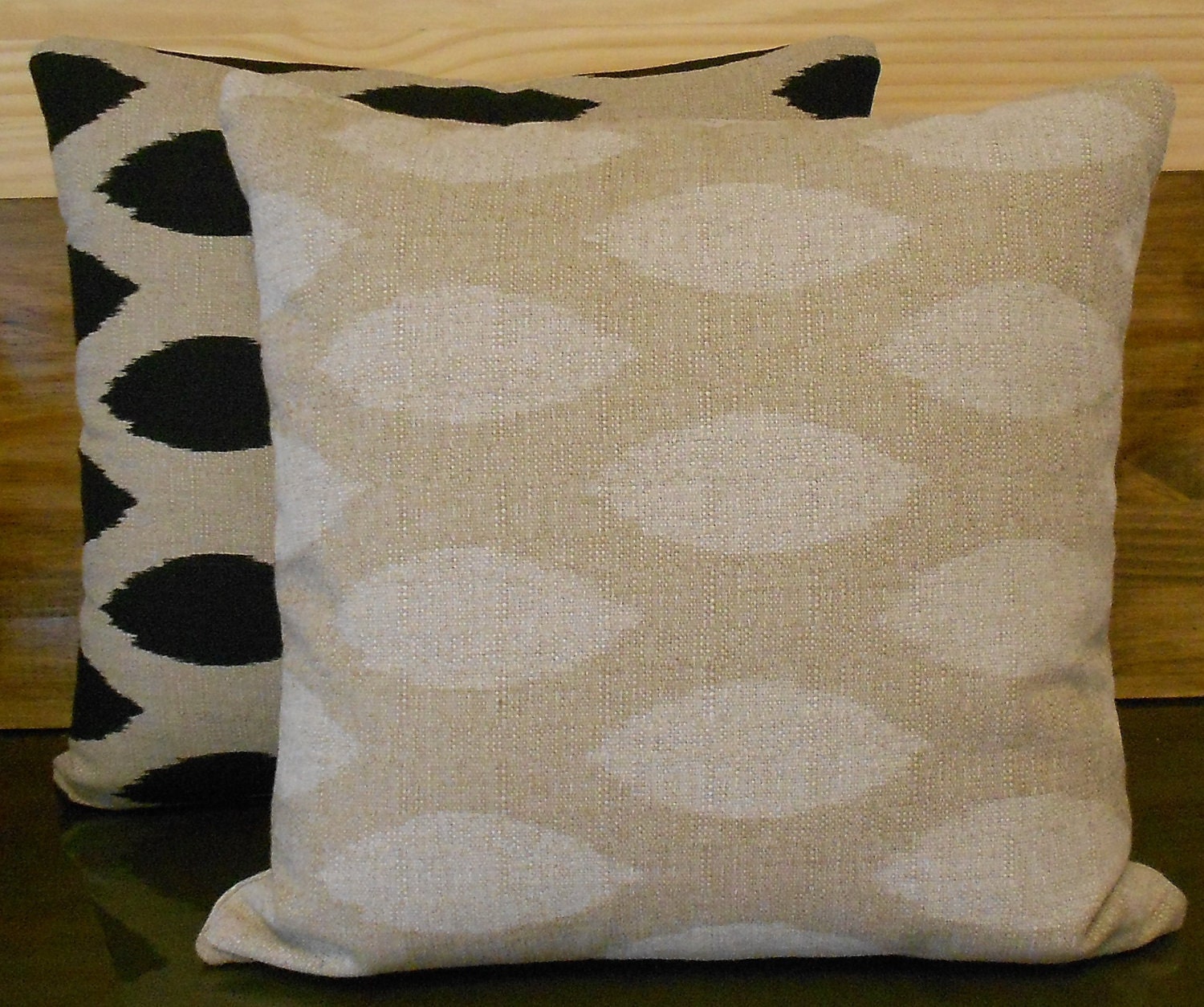 Natural beige ikat dots decorative pillow cover