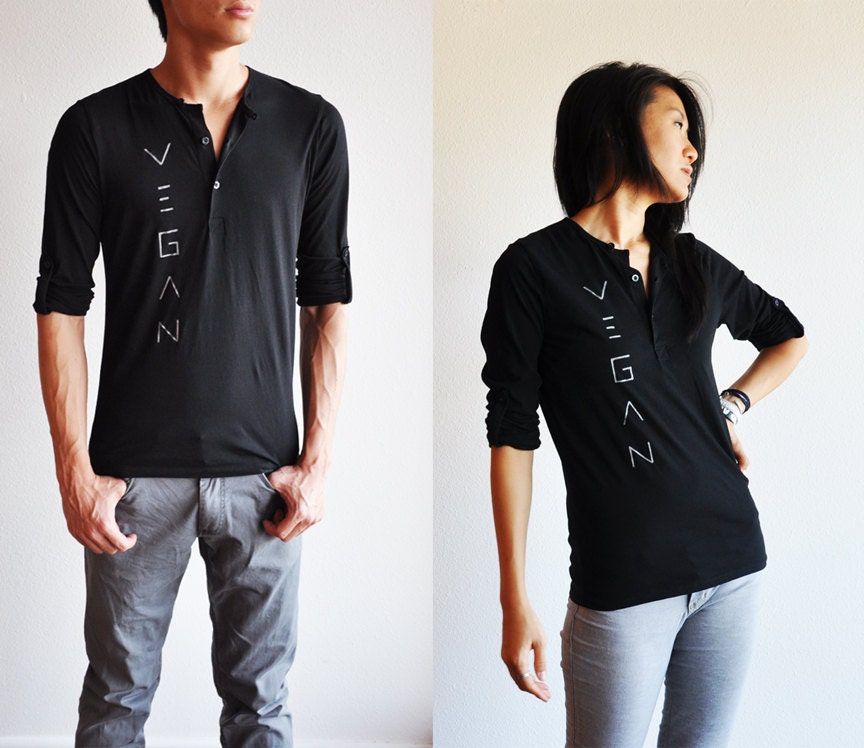 Vegan Clothing : Unisex Black Adjustable Sleeve Shirt ( Size Small )