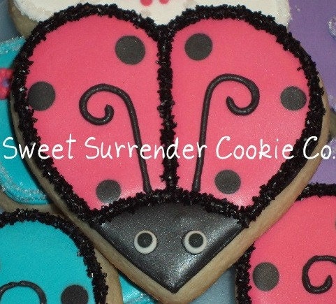 Ladybugs Lovebugs Hot Pink -1 Dozen Decorated Sugar Cookies