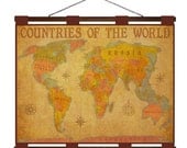 WORLD MAP 8M- Handmade Leather Wall Hanging - 24x18 Travel Art