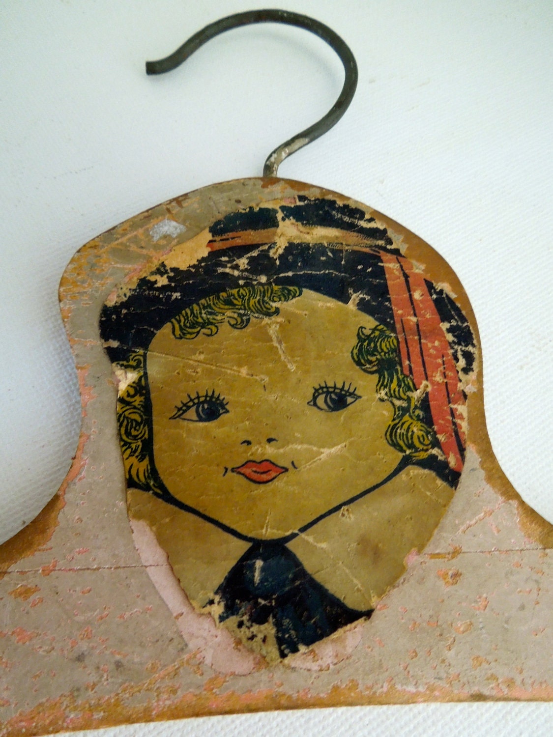 1920s Pink Wooden clothes Hanger for little girl