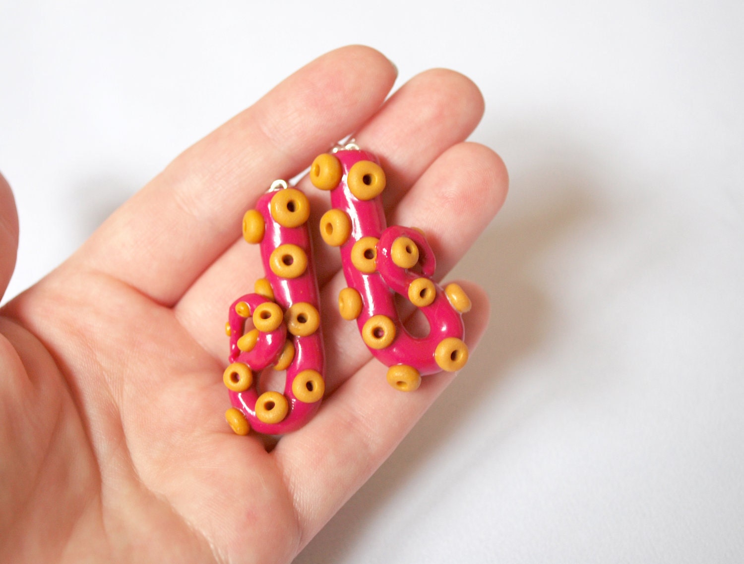 Magenta and Yellow Tentacle Earrings