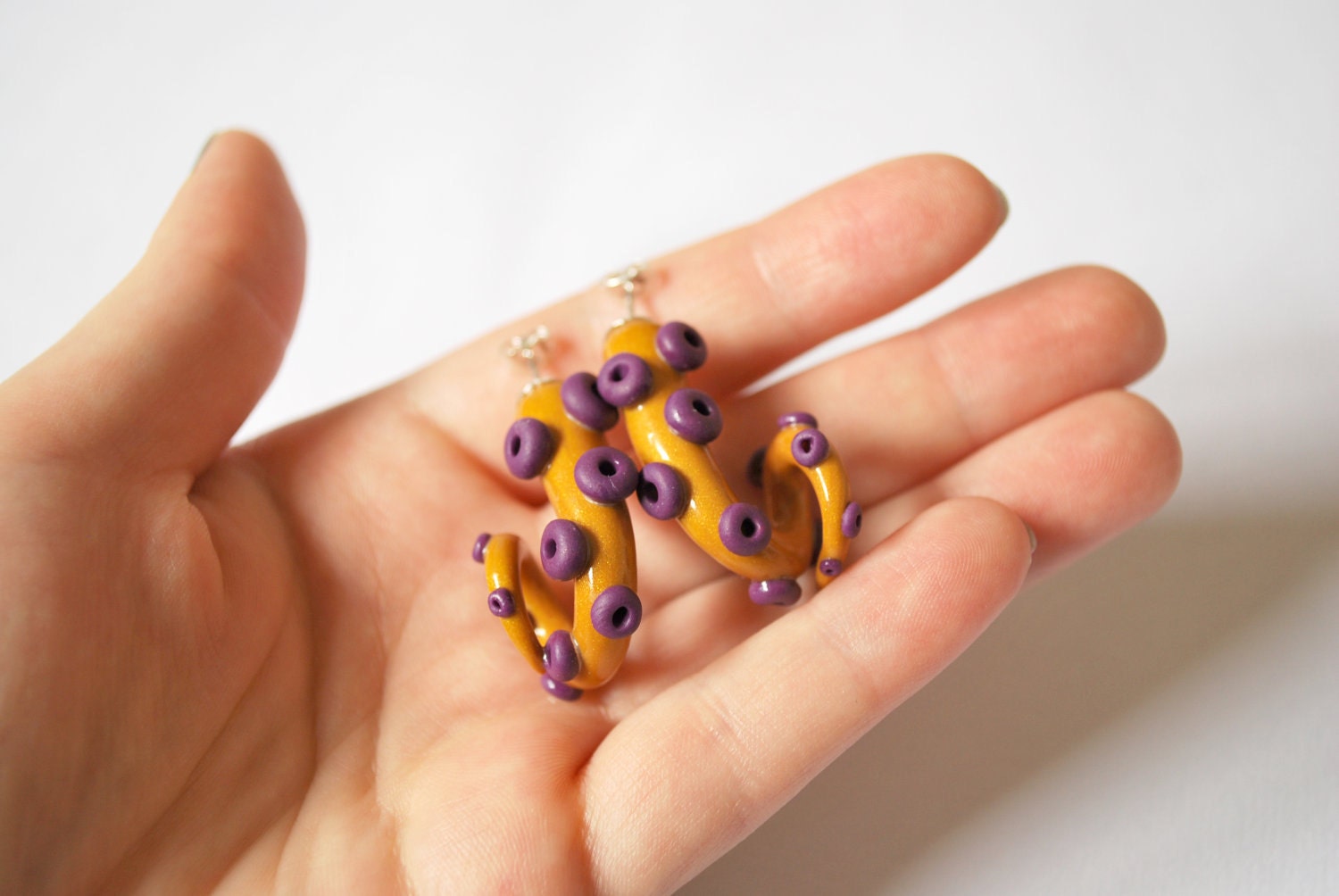 Gold and Purple Tentacle Earrings