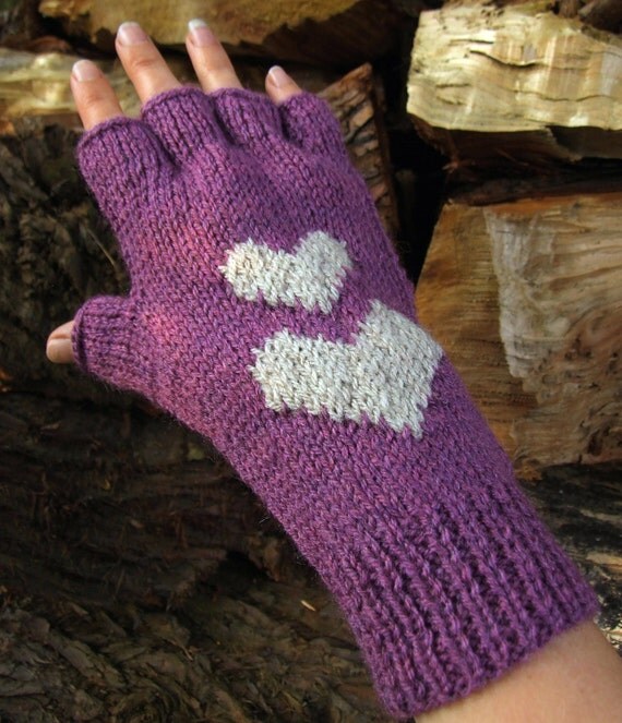 Knitting Pattern Hearts Fingerless Gloves PDF by WoolnHook