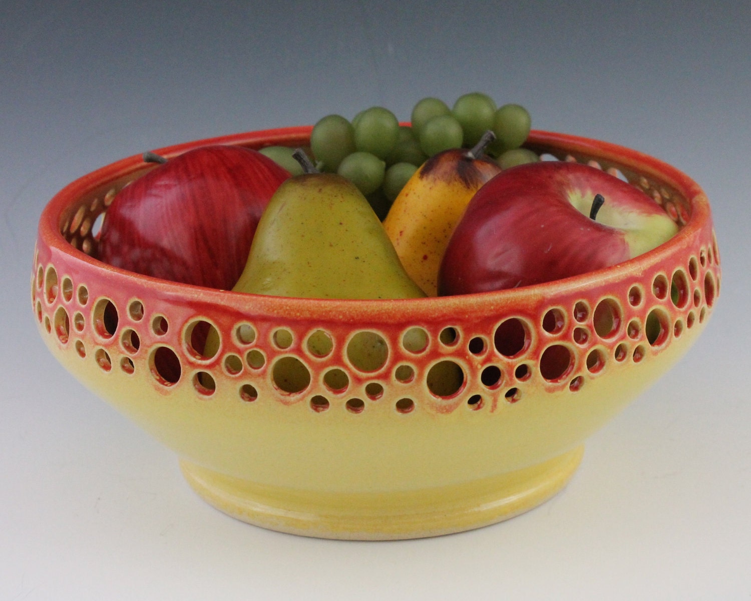 Decorative Fruit Bowl wiith yellow and orange by NewDayPottery