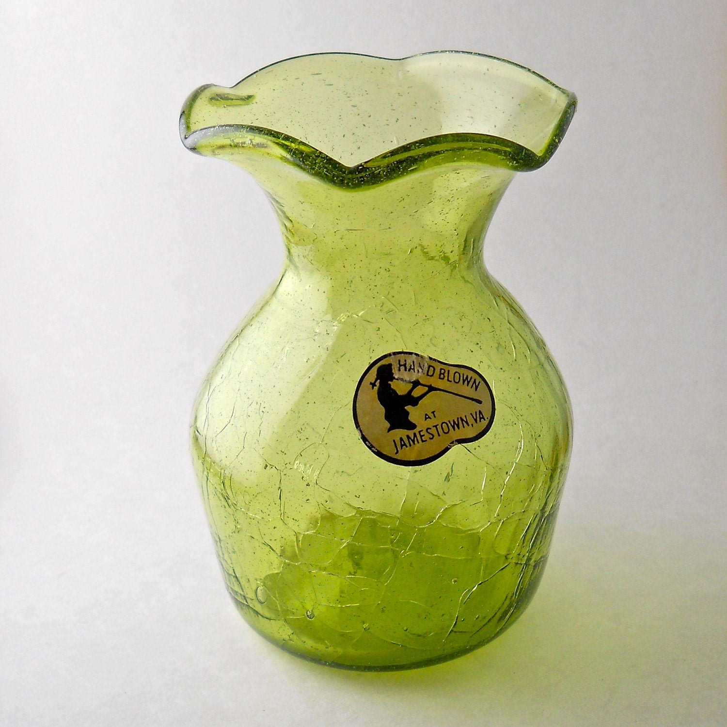 Jamestown Va Green Crackle Glass Vase 5 Tall By Heyvera On Etsy 8568