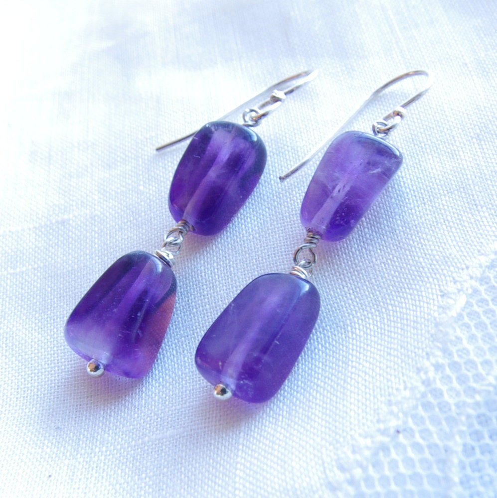 Amethyst Earrings, February Birthday, Long Dangle, Purple Earrings, Natural Stone, Sterling Silver, Birthstone, Artisan Handmade Jewelry