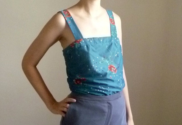 Vintage Floral Camisole Tank Small Vintage Blue 70s 80s