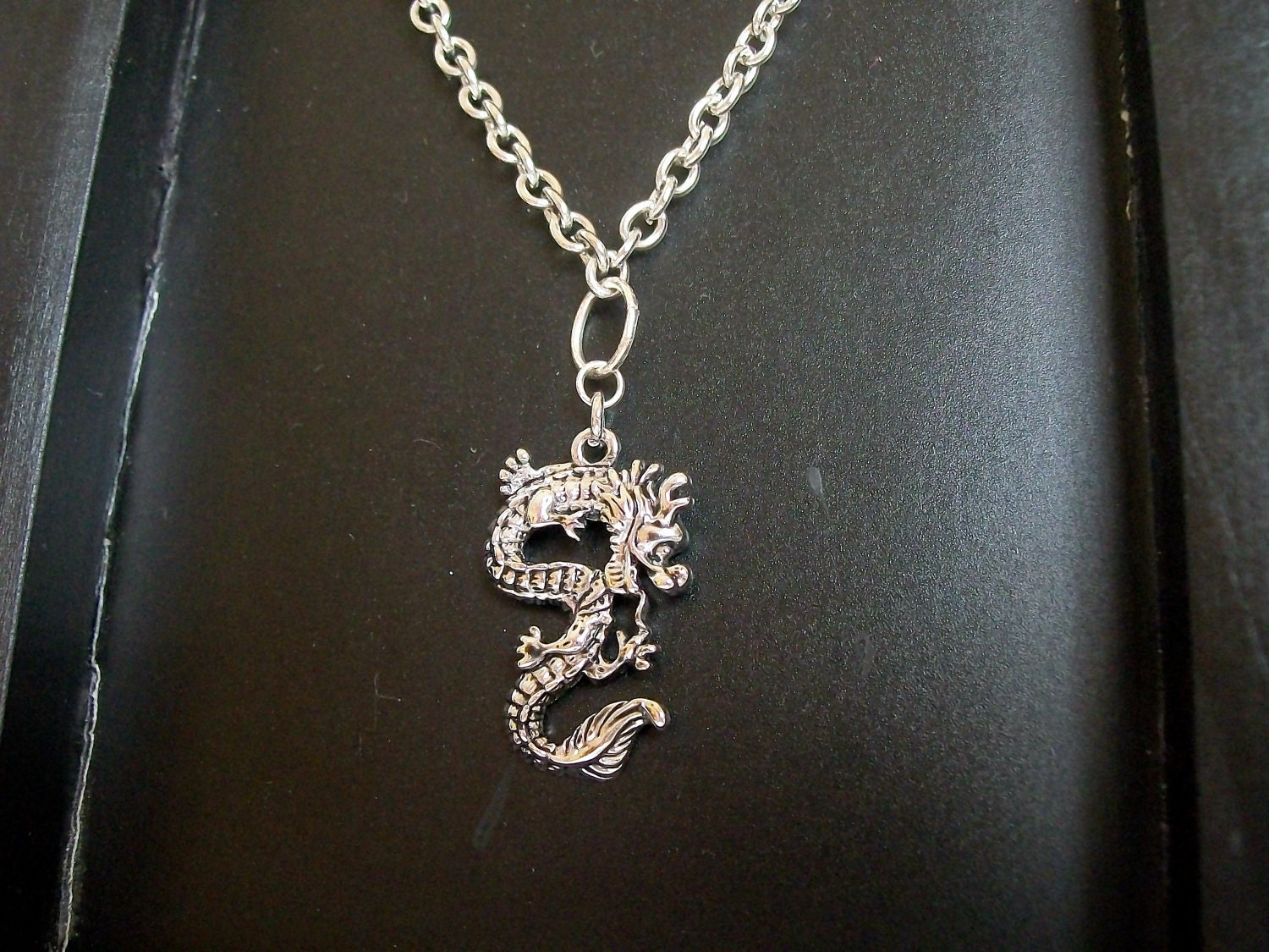 CHAIN NECKLACE with Silver Plated Chinese Dragon Pendant