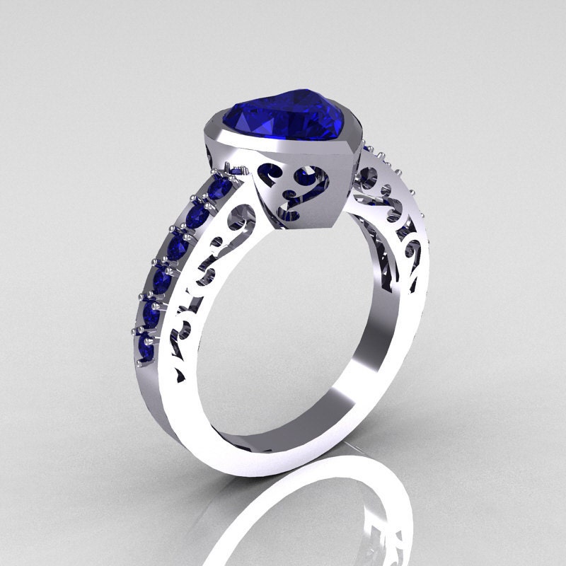 Classic Bridal 14K White Gold 2.0 Carat Heart Blue Sapphire Ring R314-14WGBS