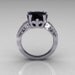 Modern Vintage 14K White Gold 3.0 Carat Black and White Diamond Solitaire Ring R102-14KWGDBD