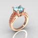 Modern Vintage 14K Pink Gold 3.0 Carat Heart Aquamarine Diamond Solitaire Engagement Ring R134-14KPGDAQ