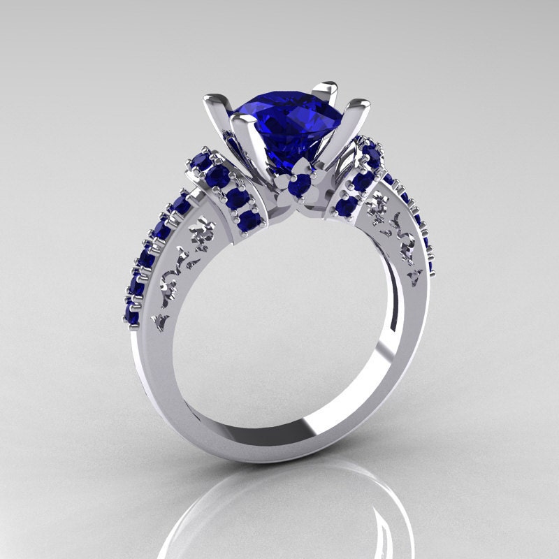 Modern Armenian Classic 14K White Gold 1.5 Carat Blue Sapphire Solitaire Wedding Ring R137-14WGBSS