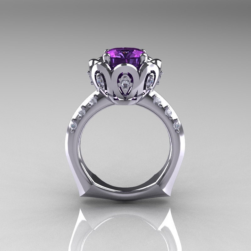 Classic 14K White Gold 3.0 Carat Chrysoberyl Alexandrite Diamond Greek Galatea Bridal Wedding Ring AR114-14KWGDAL