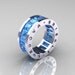 Mens Modern 10K White Gold Blue Topaz Channel Cluster Infinity Wedding Band R174-10WGBT