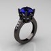 Exclusive Classic 14K Black Gold 3.0 Carat Blue Sapphire Diamond Solitaire Wedding Ring R301-14BGDBS