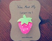 Felt Pacifier Clip - Bright Pink Strawberry - Wee and Me - Modern Handmade Baby Accessories