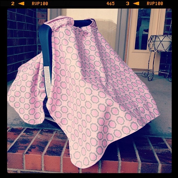 Ready to Ship - Car Seat Cover - Graphic Pink and Grey - Car Seat Tent