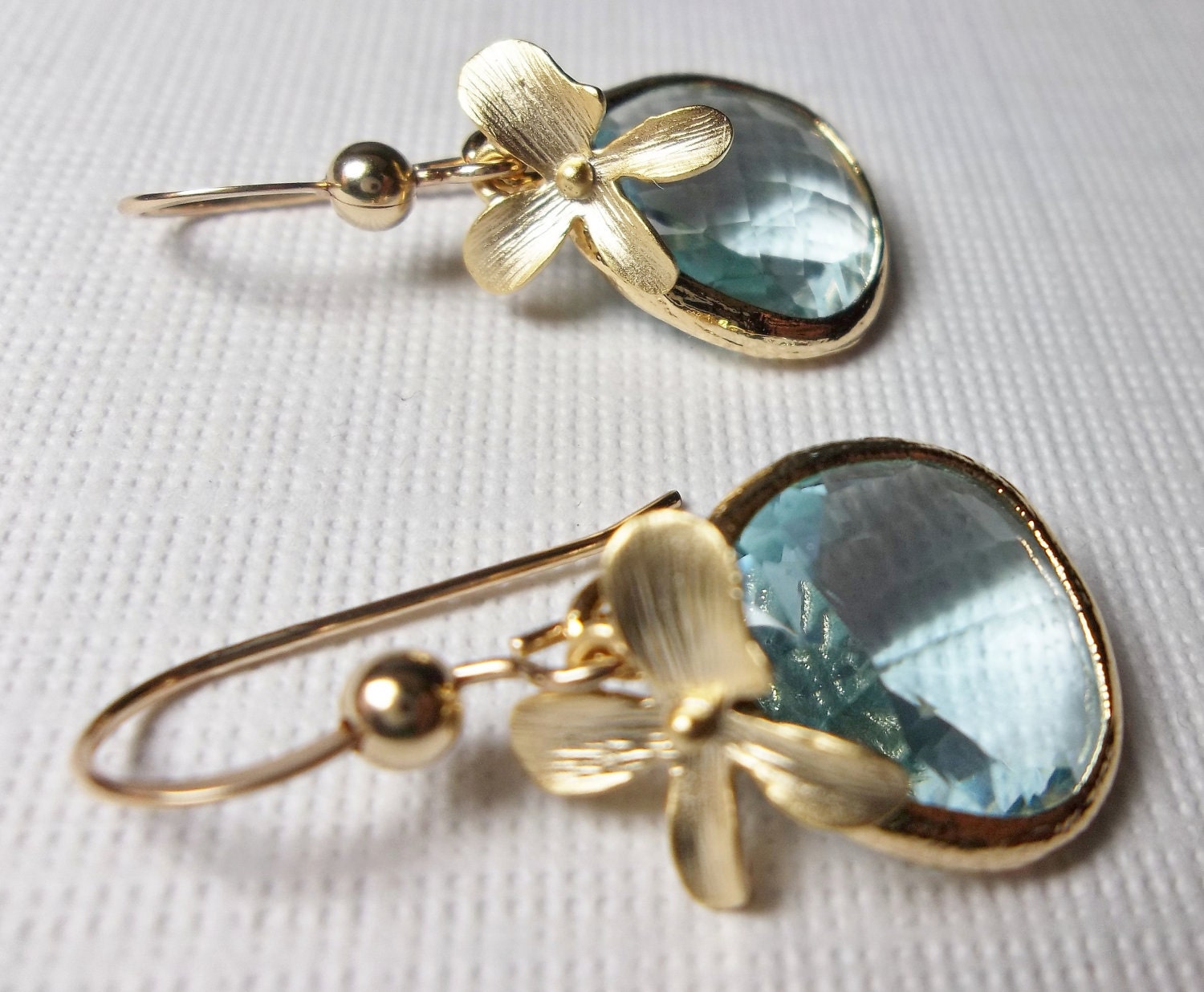 Aquamarine Earrings - Gold filled earwires - Blue Glass - Bridal, Bridesmaids, Wedding, Fashion Jewelry - March Birthday -