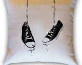 Hanging Sneakers Cotton Canvas/Twill 14 x 14 Throw Pillow CASE ONLY (Choose Your Fabric and Ink Colors)