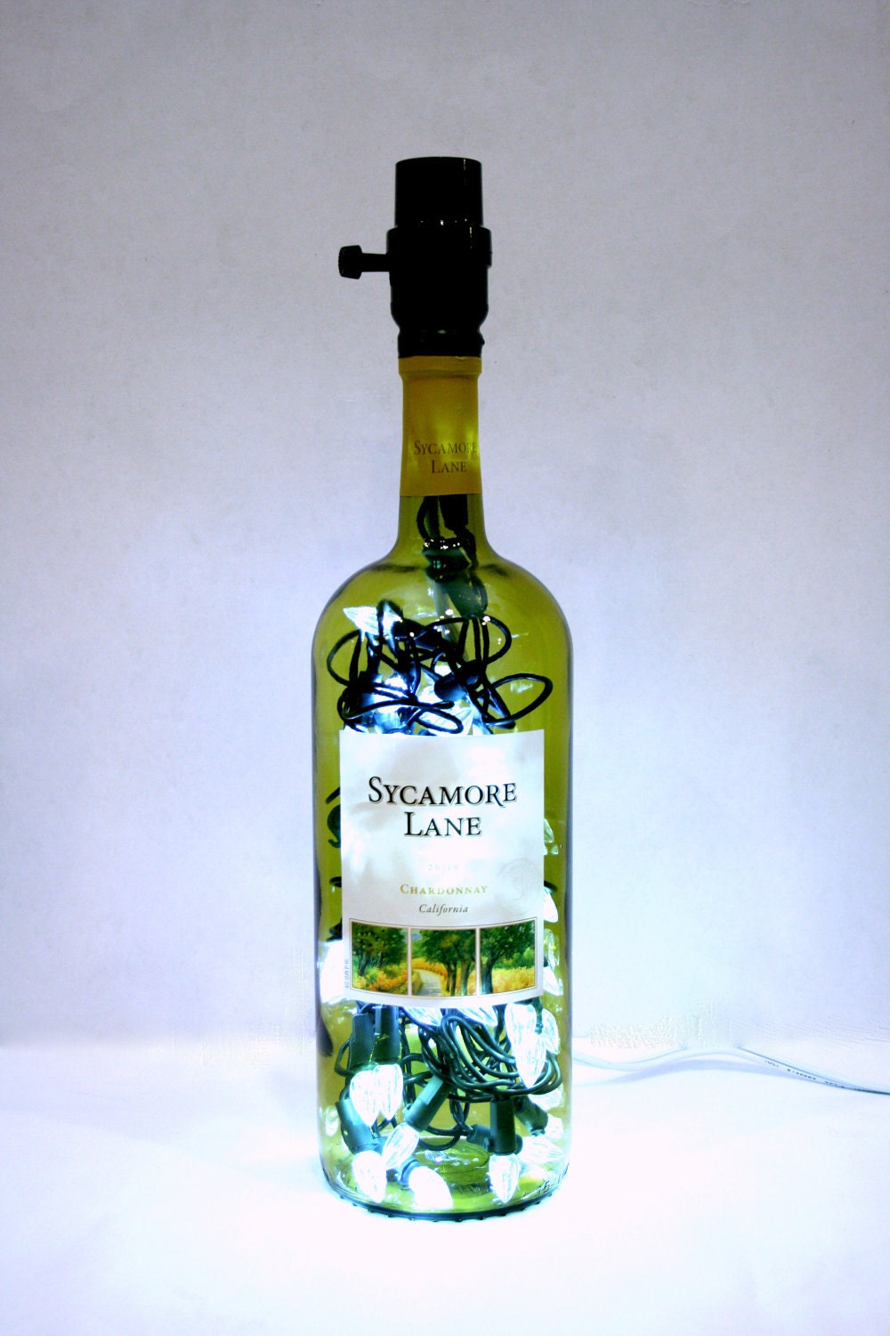 LED Lighted Sycamore Lamp 4 Option Sycamore Lane Chardonnay Wine Bottle Lamp